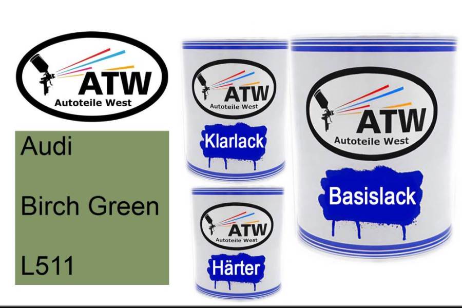 Audi, Birch Green, L511: 1L Lackdose + 1L Klarlack + 500ml Härter - Set, von ATW Autoteile West.